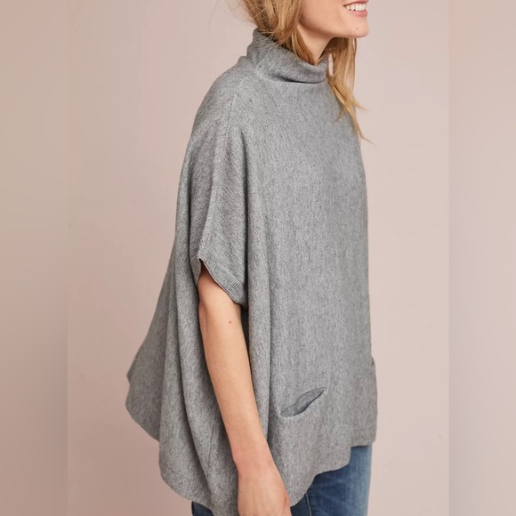 New ALYA Boho Funnel Neck Knit Sweater Poncho Oversize Versatile Heathered Gray - Picture 15 of 15
